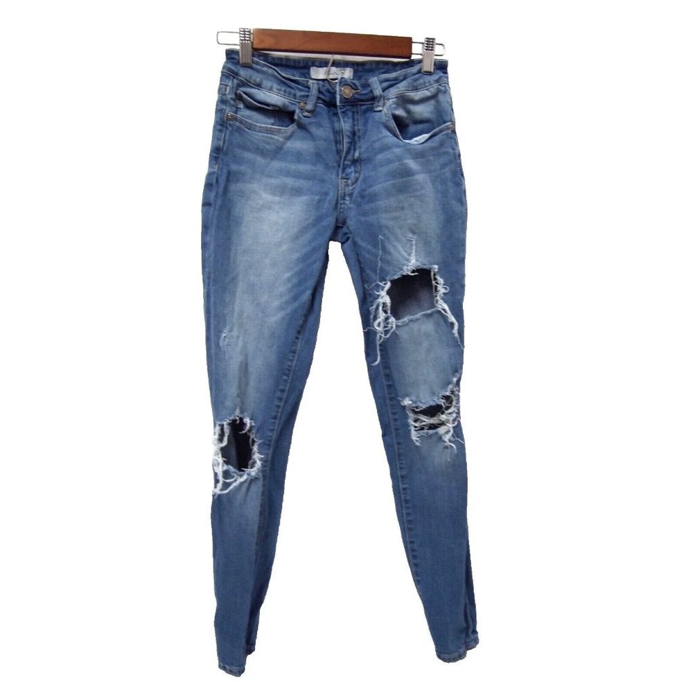 Kancan Womens Jeans 26 Skinny Distressed Ripped Medium Wash Low Rise